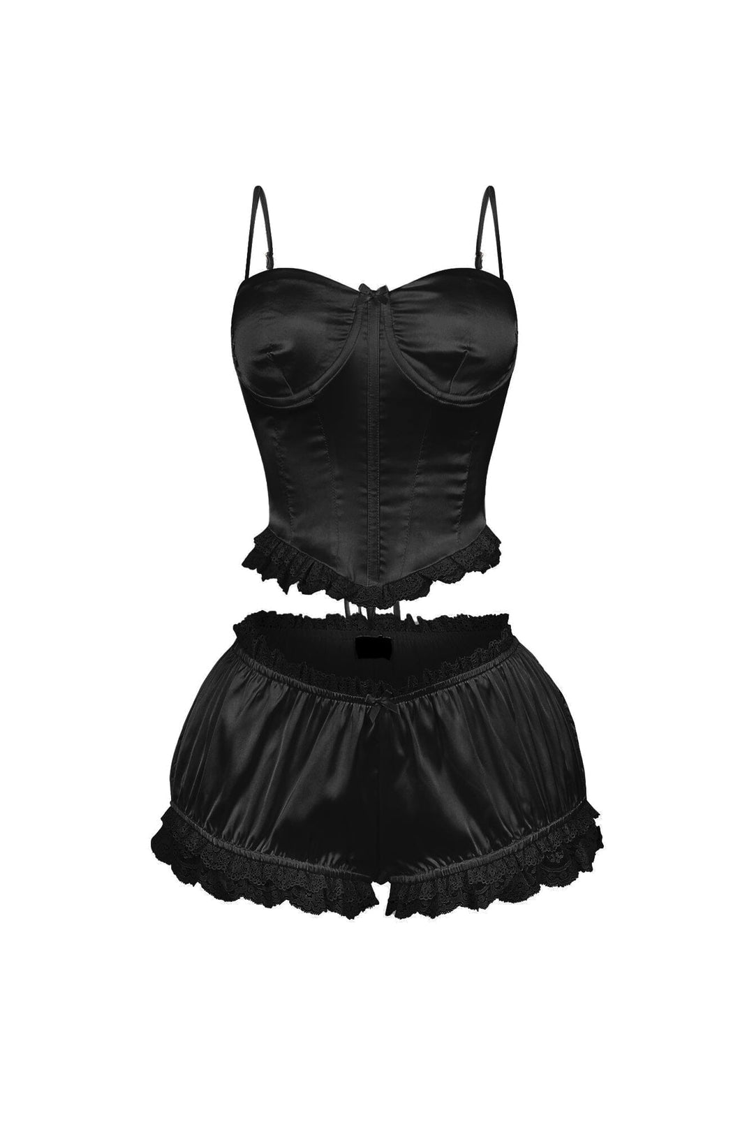 Zeeba Satin Corset Lace Up Top &amp; Shorts SET