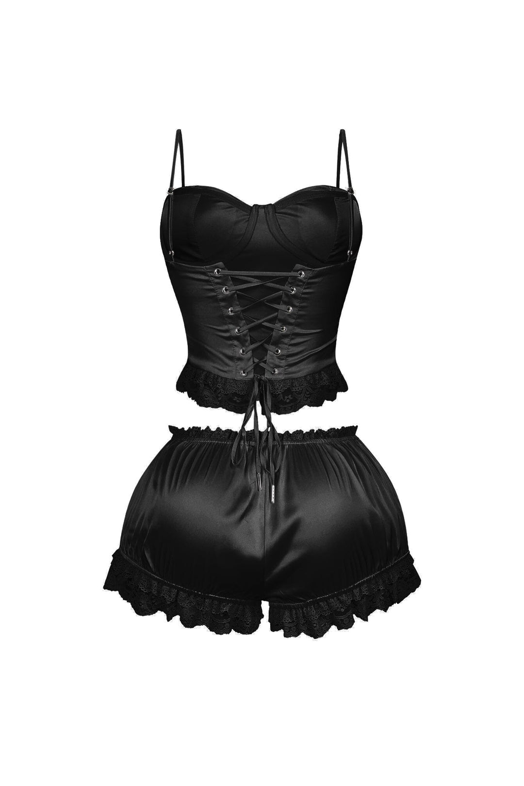 Zeeba Satin Corset Lace Up Top &amp; Shorts SET