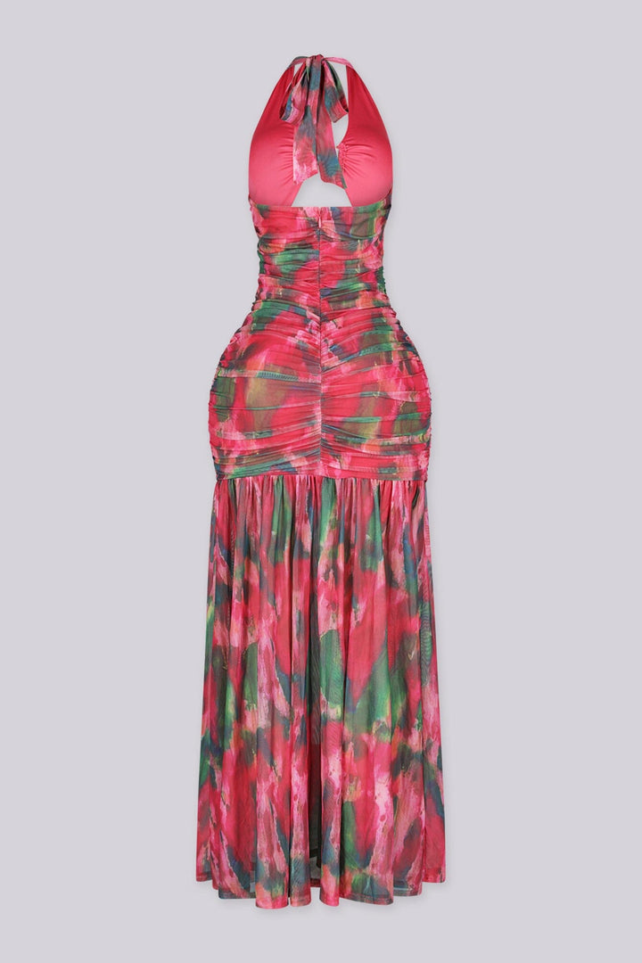 Red Mirage Mesh Maxi Dress