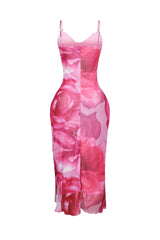 Vonesse Mesh Floral Slit Tank Midi Dress