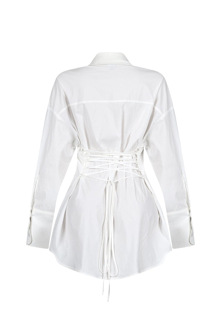 Euphie Lace Up Poplin Shirts Mini Dress