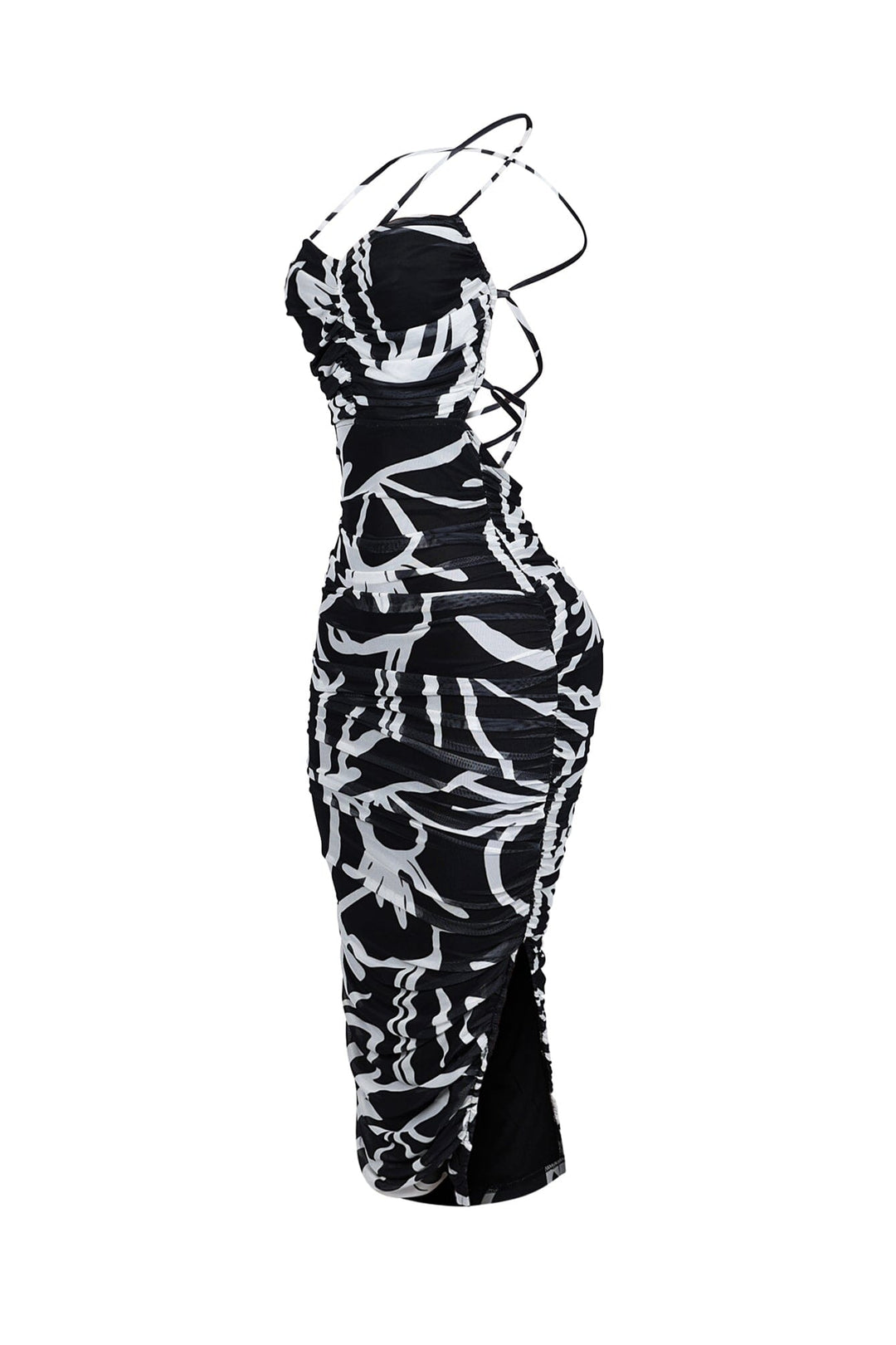 Cinna Mesh Print Ruched Midi Dress