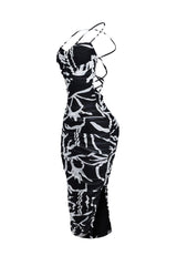 Cinna Mesh Print Ruched Midi Dress