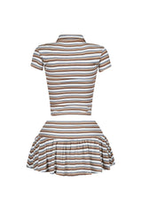 Dennet Striped Button Collar Top &amp; Skirt SET