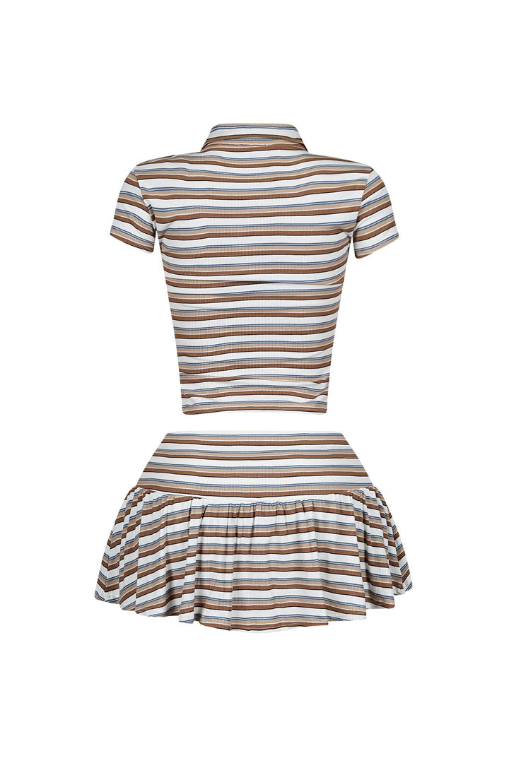 Dennet Striped Button Collar Top &amp; Skirt SET