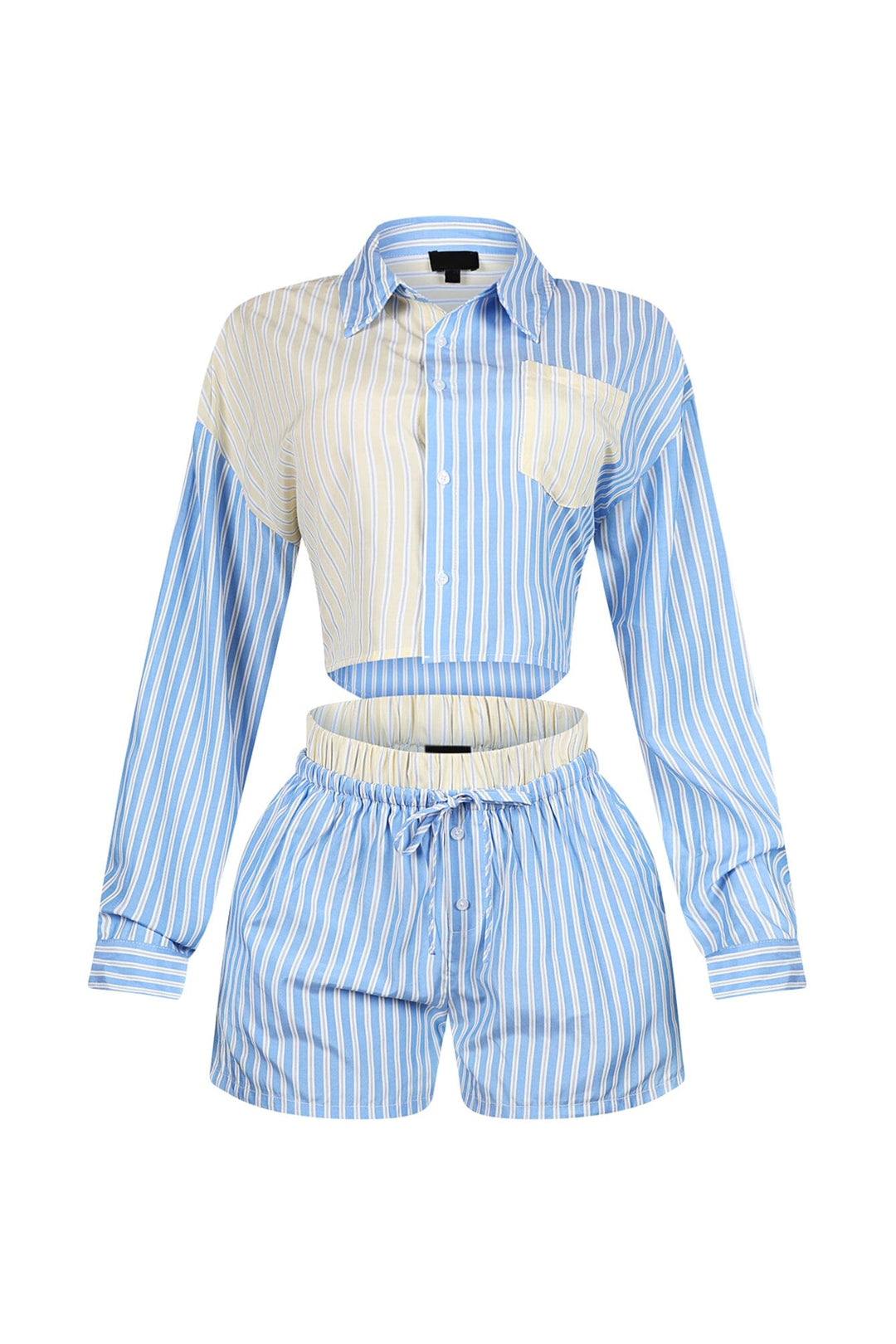 Nasia Pinstripe Poplin Boxer Top &amp; Shorts SET