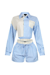 Nasia Pinstripe Poplin Boxer Top &amp; Shorts SET