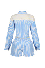 Nasia Pinstripe Poplin Boxer Top &amp; Shorts SET