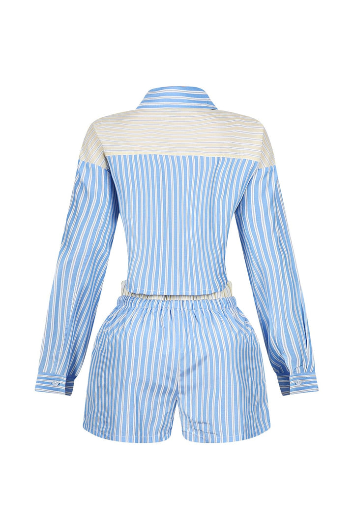 Nasia Pinstripe Poplin Boxer Top &amp; Shorts SET