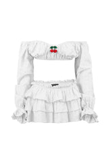 Vanilla Cherry Off Shoulder Top &amp; Skirt SET