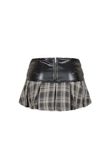 Kazuma Leather Plaid Contrast Mini Skirt