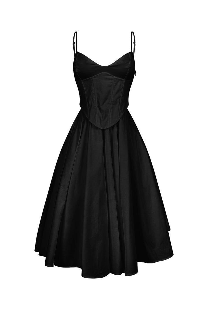 Voluminous Poplin Corset Midi Dress