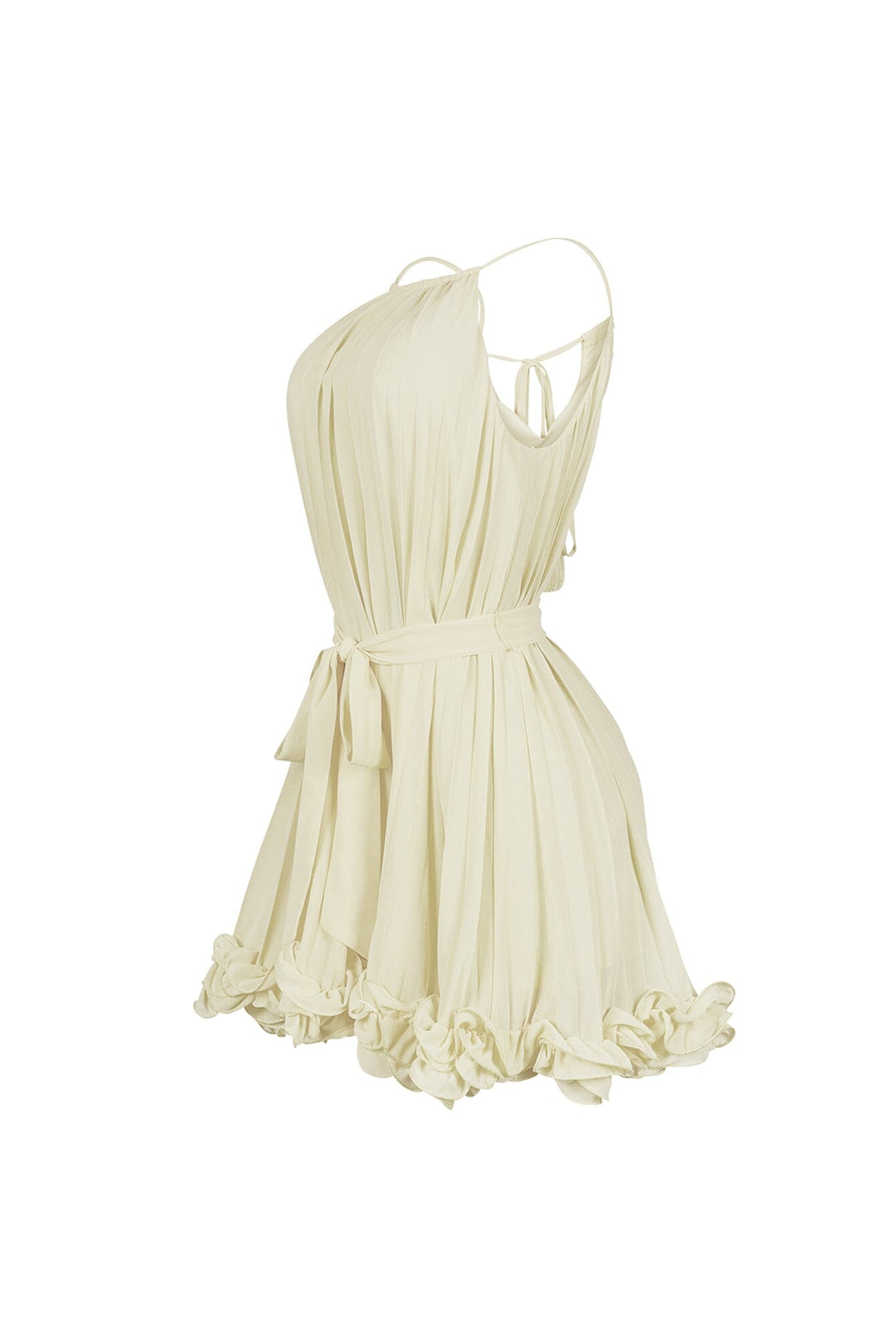 Yoneko Mesh Ruffled Halter Neck Mini Dress