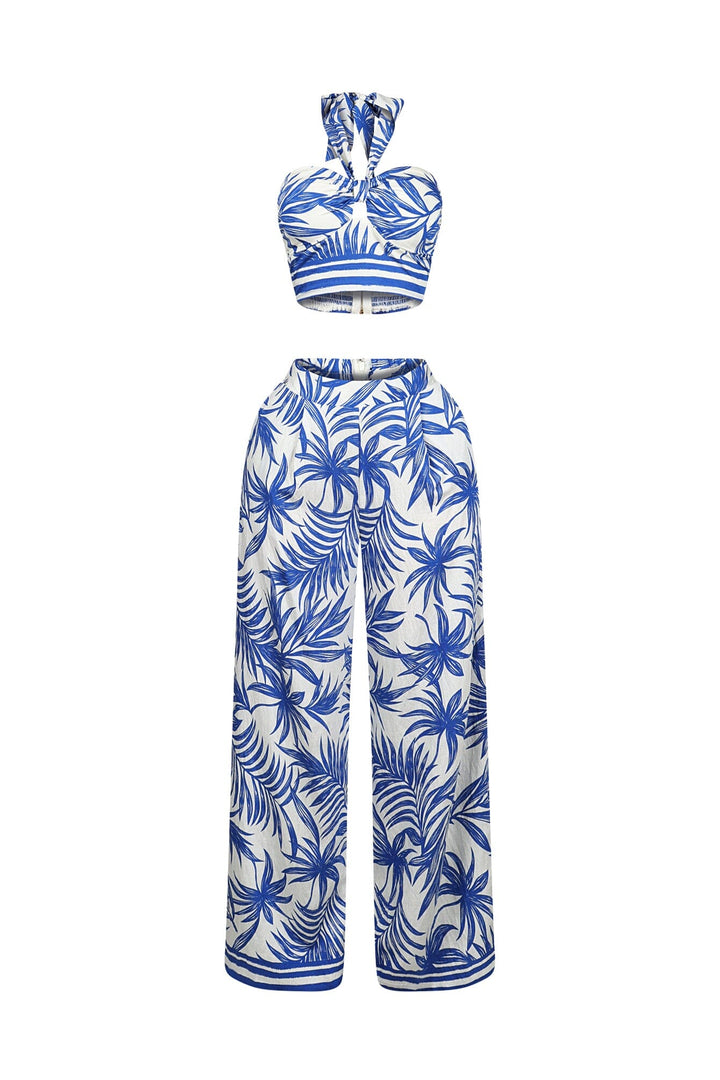 Clementine Tropical Print Halter Top &amp; Pants SET
