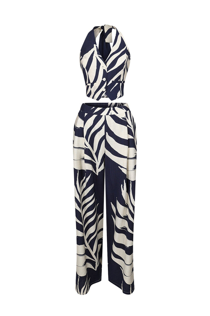 Michiyo Print Button Vest &amp; Pants SET