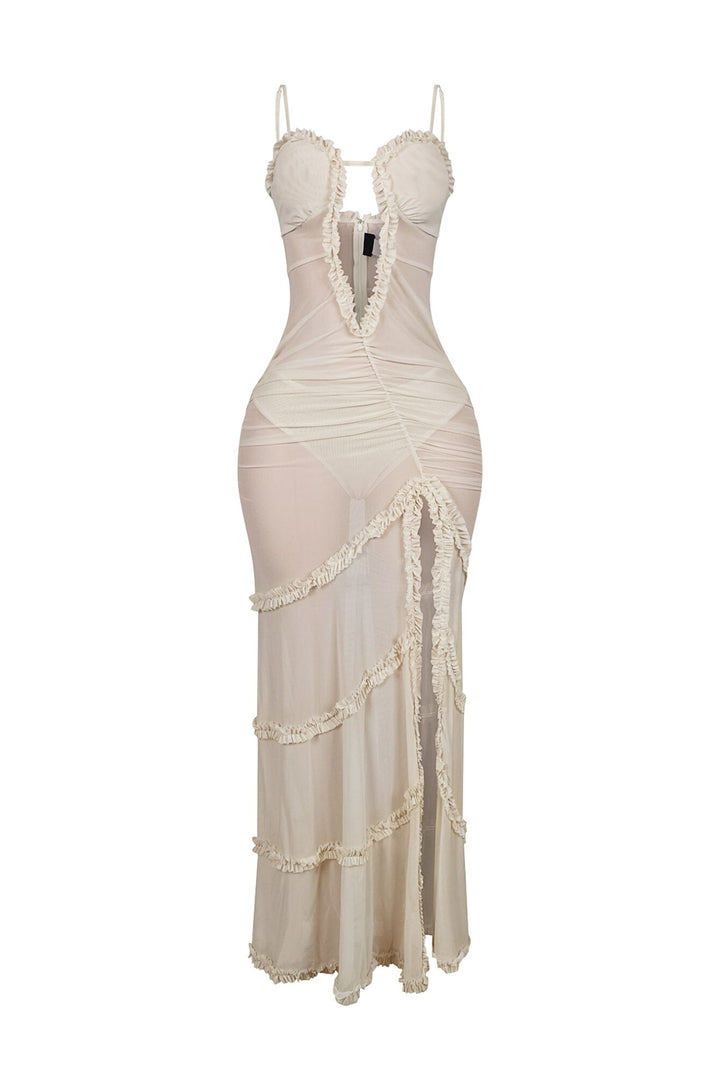 Wila Mesh Ruffled Maxi Dress With Panty Lining