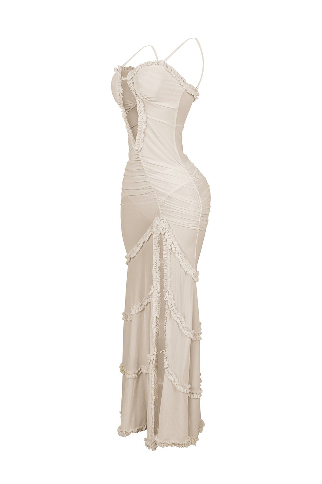 Wila Mesh Ruffled Maxi Dress With Panty Lining