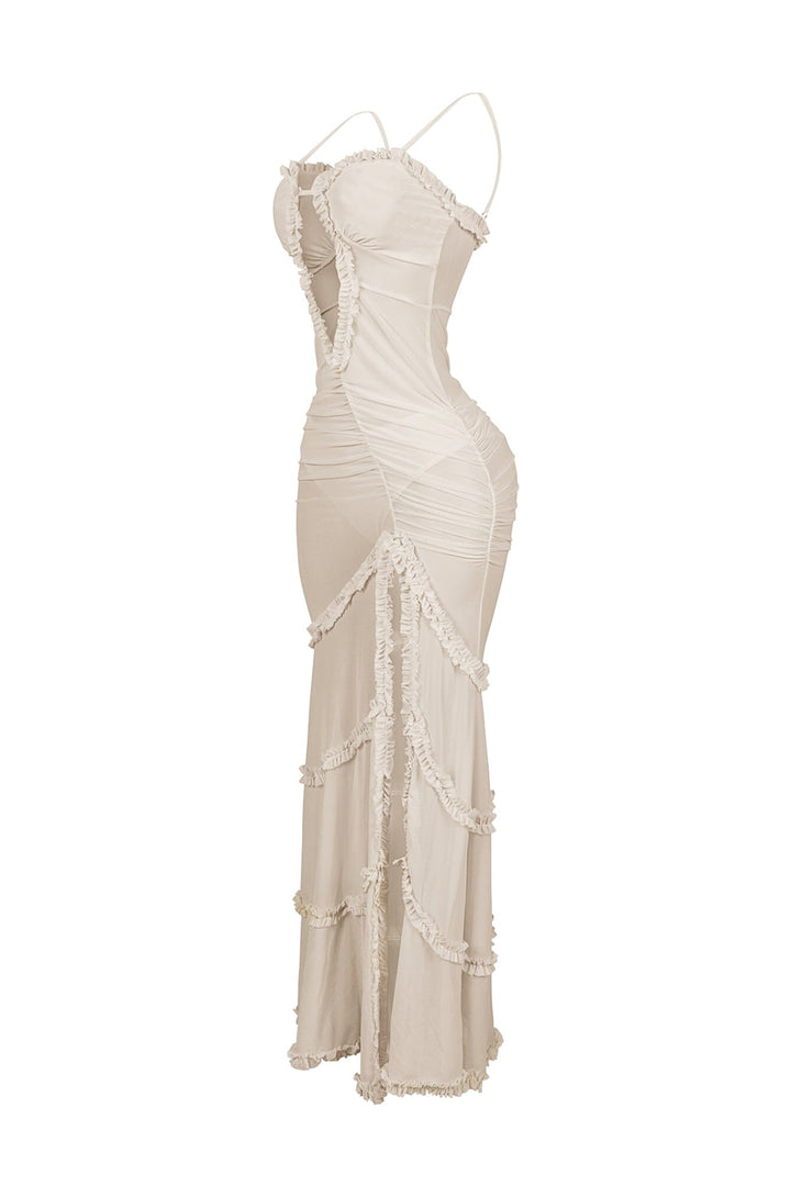 Wila Mesh Ruffled Maxi Dress With Panty Lining