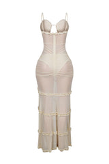 Wila Mesh Ruffled Maxi Dress With Panty Lining