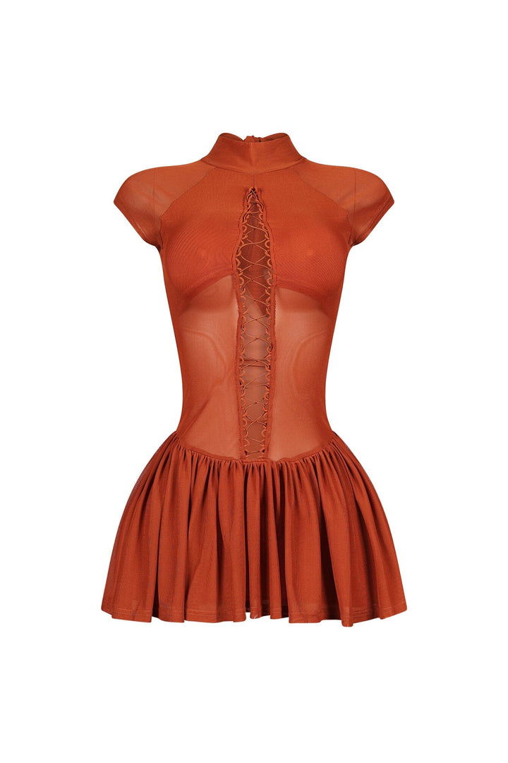 Asajj Cap Sleeve Lace Up Flare Mini Dress