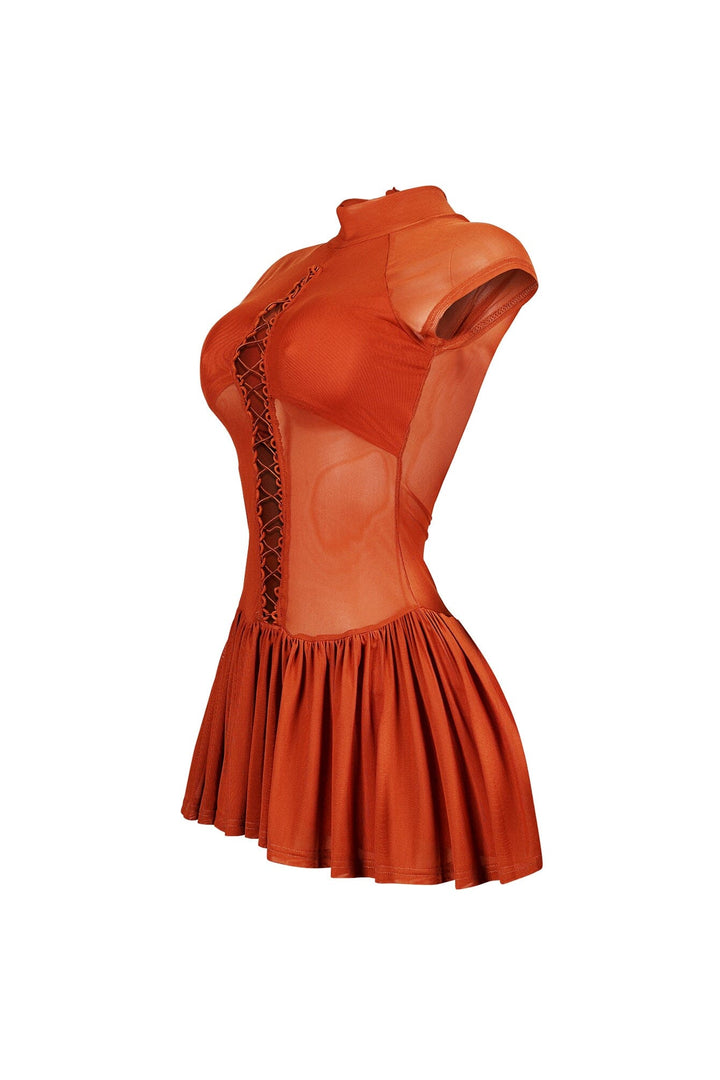 Asajj Cap Sleeve Lace Up Flare Mini Dress
