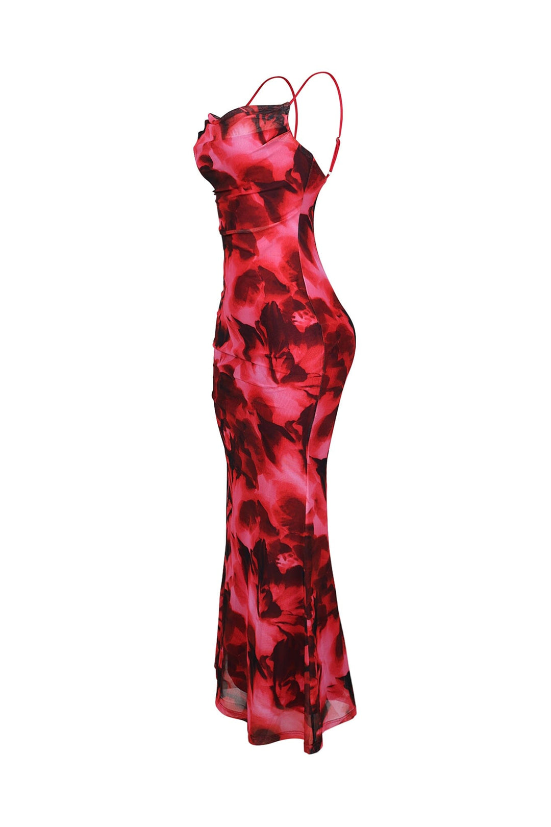 Hena Mesh Printed Cowl Neck Maxi Dress
