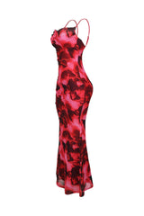 Hena Mesh Printed Cowl Neck Maxi Dress