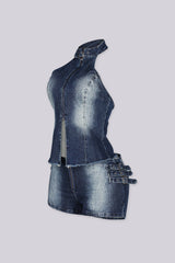 Zipstorm Denim Halter Top &amp; Shorts SET