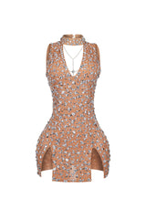 Gina Rhinestone Mesh Halter Mini Dress