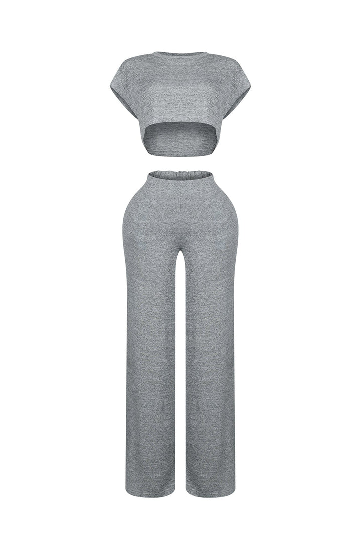 Soda Short Sleeve Crop Top &amp; Pants SET