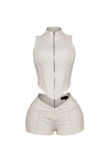 Classic Zip Up Cropped Tank Top &amp; Shorts SET