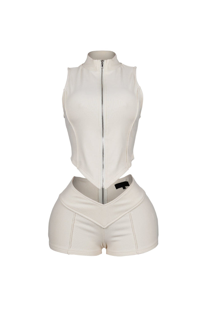 Classic Zip Up Cropped Tank Top &amp; Shorts SET