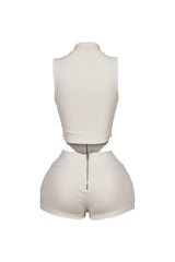 Classic Zip Up Cropped Tank Top &amp; Shorts SET