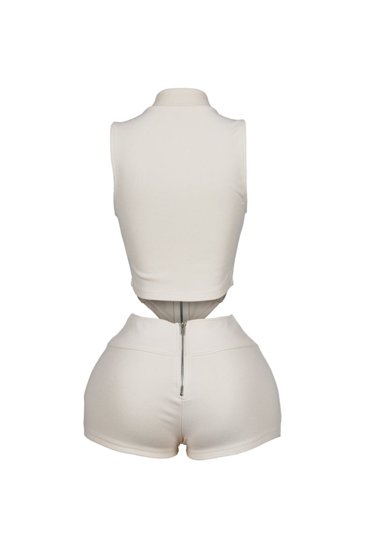 Classic Zip Up Cropped Tank Top &amp; Shorts SET