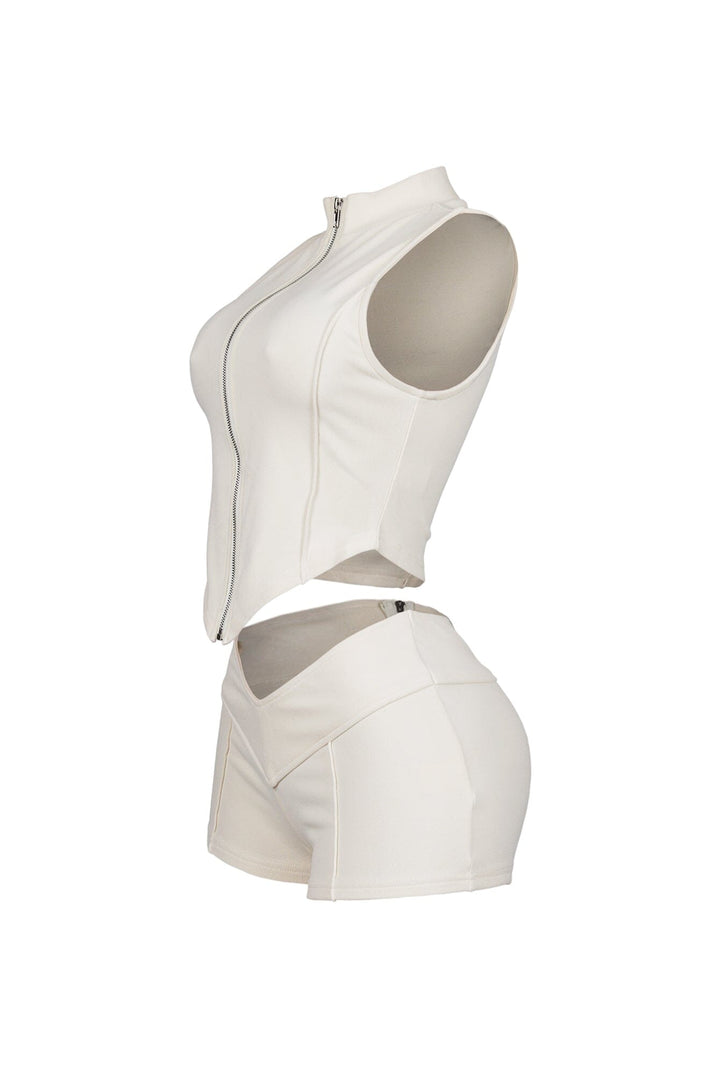Classic Zip Up Cropped Tank Top &amp; Shorts SET