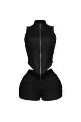 Classic Zip Up Cropped Tank Top &amp; Shorts SET