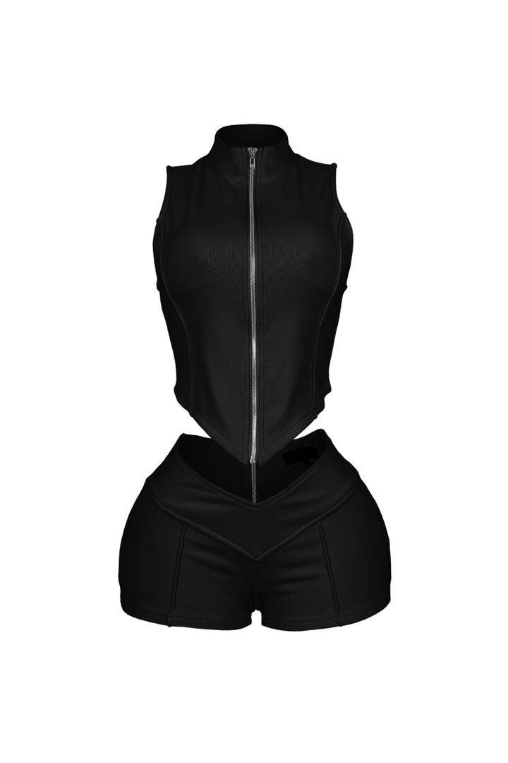 Classic Zip Up Cropped Tank Top &amp; Shorts SET