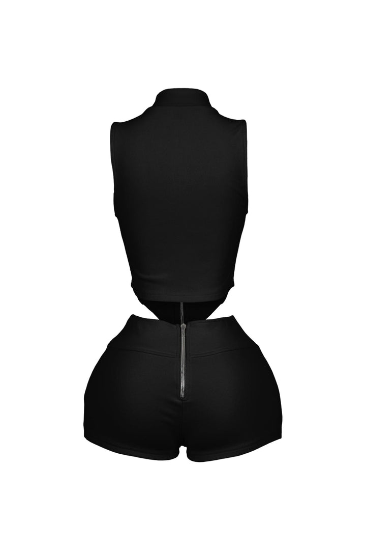 Classic Zip Up Cropped Tank Top &amp; Shorts SET