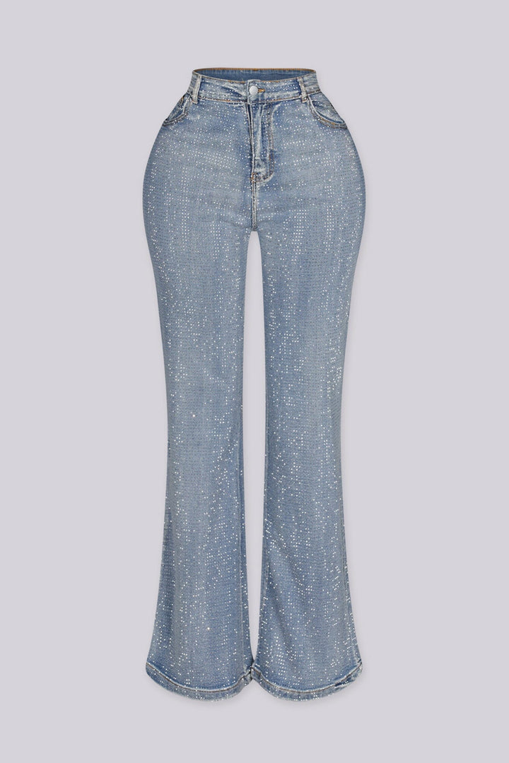 Opulent Rhinestone Flare Leg Denim Jeans