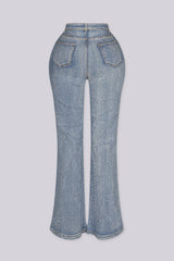Opulent Rhinestone Flare Leg Denim Jeans
