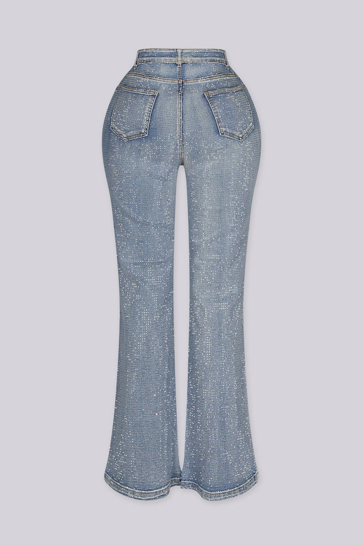 Opulent Rhinestone Flare Leg Denim Jeans