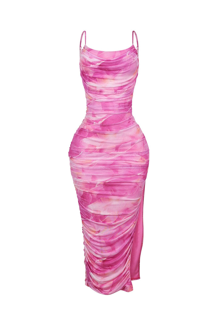 Metis Mesh Printed Ruched Tank Dress