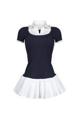 Polina Ribbed Poplin Pleated Combo Dress