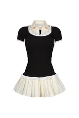 Polina Ribbed Poplin Pleated Combo Dress