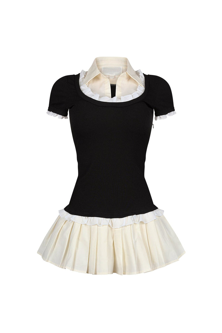 Polina Ribbed Poplin Pleated Combo Dress