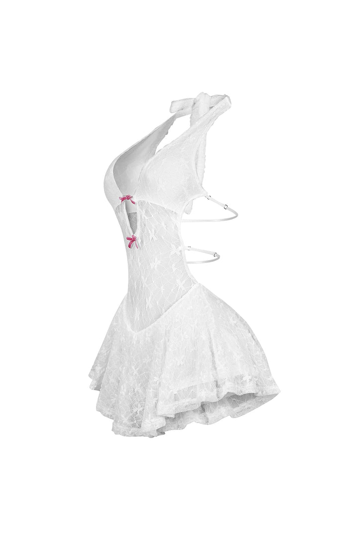 Kiyomi Halter Neck Mesh Lace Mini Dress