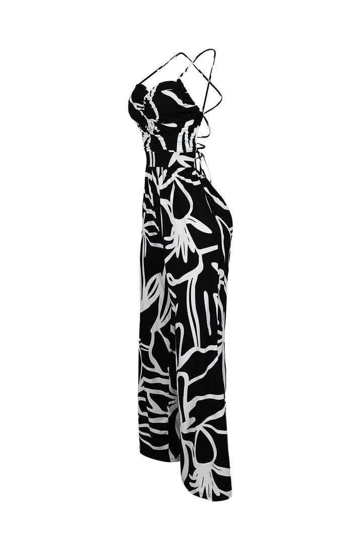 Aoura Printed Open Back Lace UP Jumpsuit