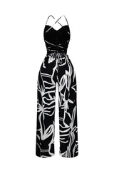 Aoura Printed Open Back Lace UP Jumpsuit