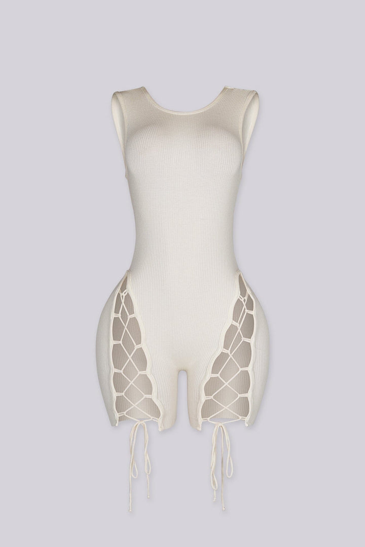 Vanta Ribbed Lace Up Romper