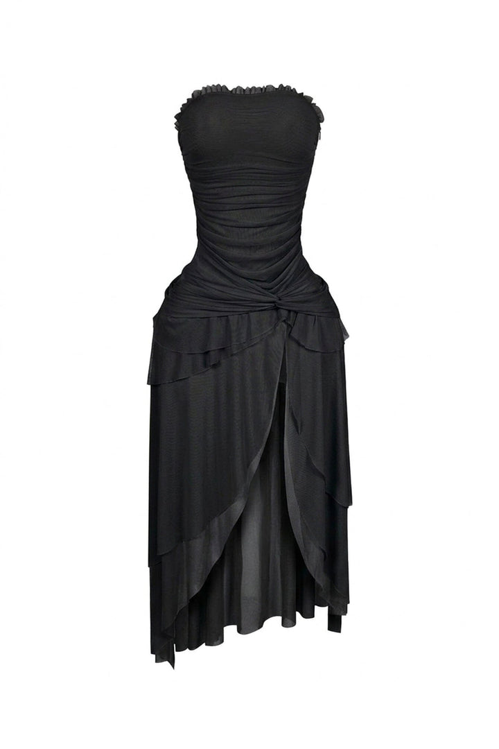 Sahara Mesh Ruffled Tube Midi Dress